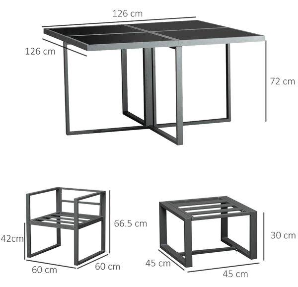 Outsunny 9PCs Patio Dining Sets 4 Chairs 4 Ottoman Cushioned Seating and Back