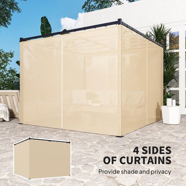 Outsunny 3x3m Retractable Pergola Gazebo, Outdoor Patio Shelter with Adjustable Roof & Curtains, Ideal for BBQ, Deck & Garden, Beige Aosom UK