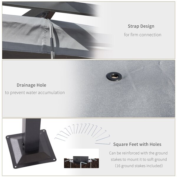 Outsunny 3 x 3m Retractable Roof Gazebo, Metal Pergola Awning Canopy for Outdoor Garden Sun Shade Shelter, Grey Aosom UK