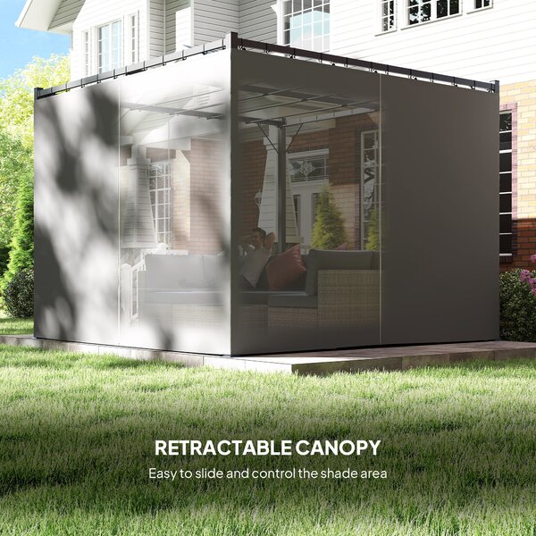 Outsunny 3 x 3(m) Retractable Pergola, Garden Gazebo Shelter with Curtains, for Grill, Patio, Deck, Light Grey