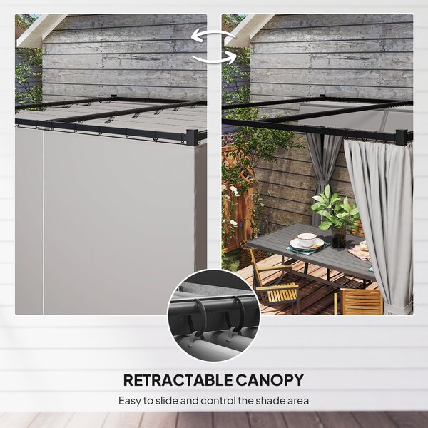 Outsunny 3 x 3(m) Retractable Pergola, Garden Gazebo Shelter with Curtains, for Grill, Patio, Deck, Light Grey