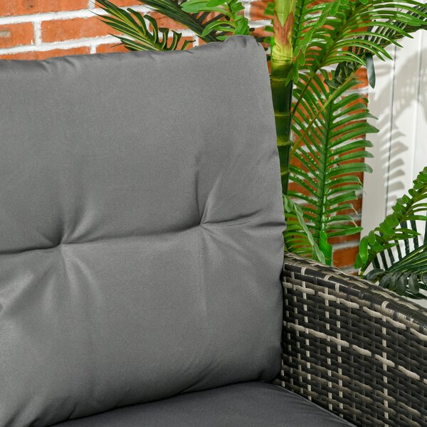 Outsunny 5 Seater Rattan Garden Furniture Set, 2 Armchairs, 3-seater Wicker Sofa, 2 Footstools Glass Table 6 Piece Patio Sofa Sets for Conservatory