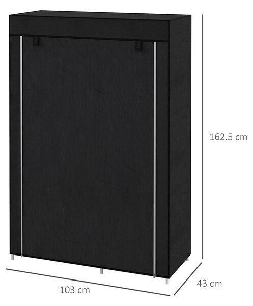HOMCOM Fabric Wardrobe, Portable Wardrobe with 6 Shelves, 1 Hanging Rail, Foldable Closets, 103 x 43 x 162.5 cm, Black