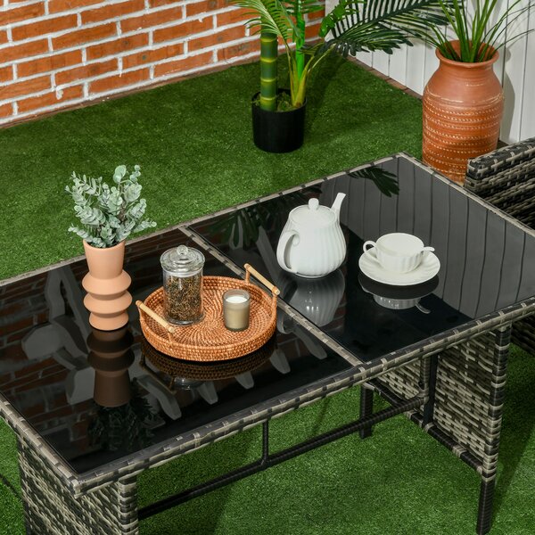 Outsunny 5 Seater Rattan Garden Furniture Set, 2 Armchairs, 3-seater Wicker Sofa, 2 Footstools Glass Table 6 Piece Patio Sofa Sets for Conservatory