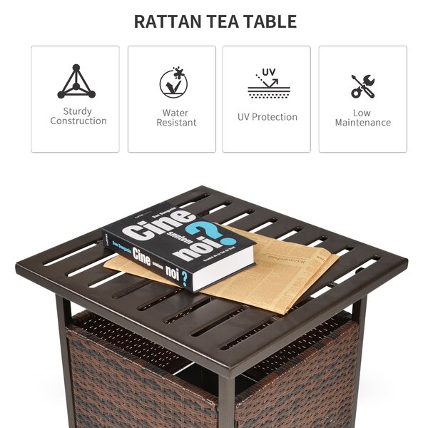 Outsunny Outdoor Rattan Wicker Patio Coffee Table w/ Umbrella Hole Suitable for Garden Backyard Brown