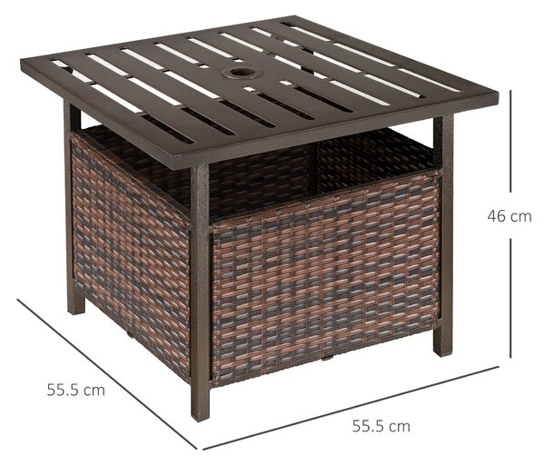 Outsunny Outdoor Rattan Wicker Patio Coffee Table w/ Umbrella Hole Suitable for Garden Backyard Brown