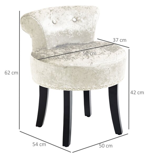 HOMCOM Dressing Table Stool with Rubber Wood Legs, Ice Velvet Vanity Stool for Living Room Bedroom, Beige