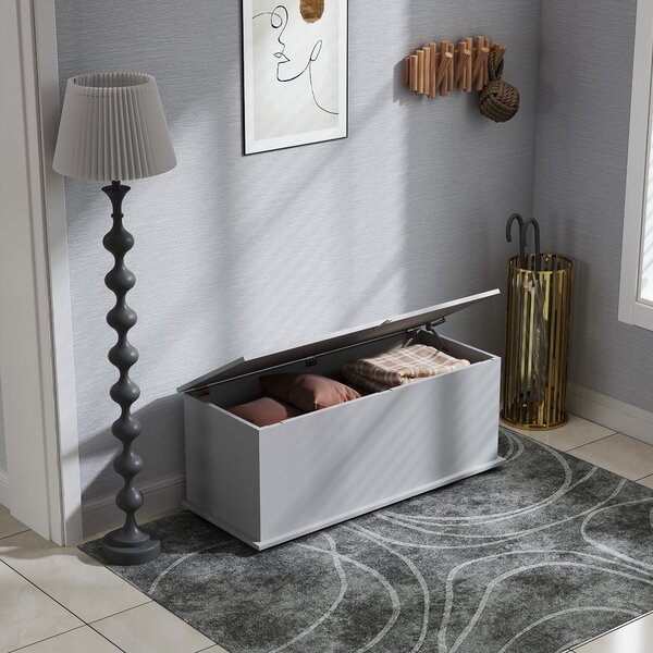 HOMCOM 113L Storage Chest, Storage Box with Flip-Top Lid and 2 Safety Hinges, Storage Trunk for Living Room, Entryway, 100 x 40 x 40 cm, Grey