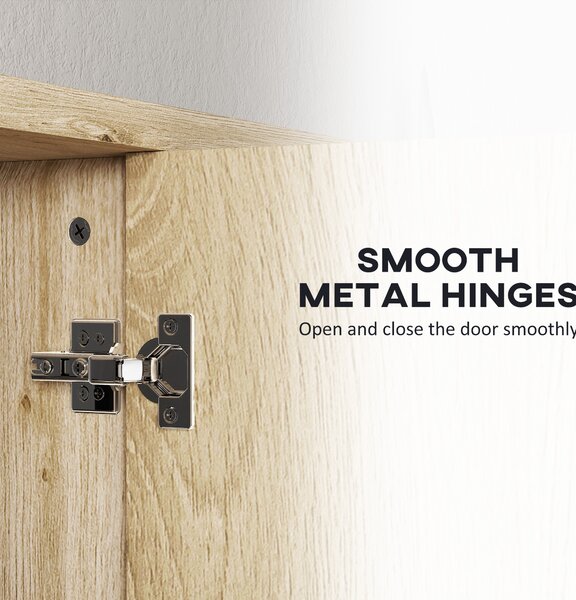 HOMCOM Five-Shelf Mirrored Bathroom Cabinet - Wood-Effect