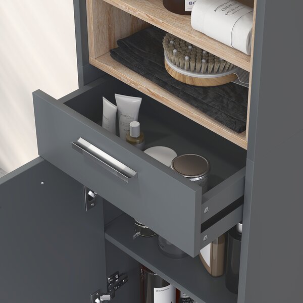 HOMCOM Tall Bathroom Storage Cabinet with MDF Triamine Board Tall Bathroom Cupboard with Waterproof Sticker and Open Shelves - Matte Grey Aosom UK