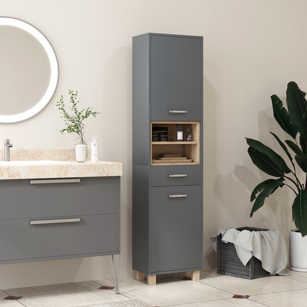 HOMCOM Tall Bathroom Storage Cabinet with MDF Triamine Board Tall Bathroom Cupboard with Waterproof Sticker and Open Shelves - Matte Grey Aosom UK