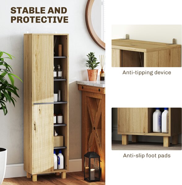 HOMCOM Multi-Storage Slim Bathroom Cabinet - Wood-Effect