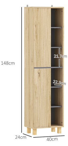 HOMCOM Multi-Storage Slim Bathroom Cabinet - Wood-Effect