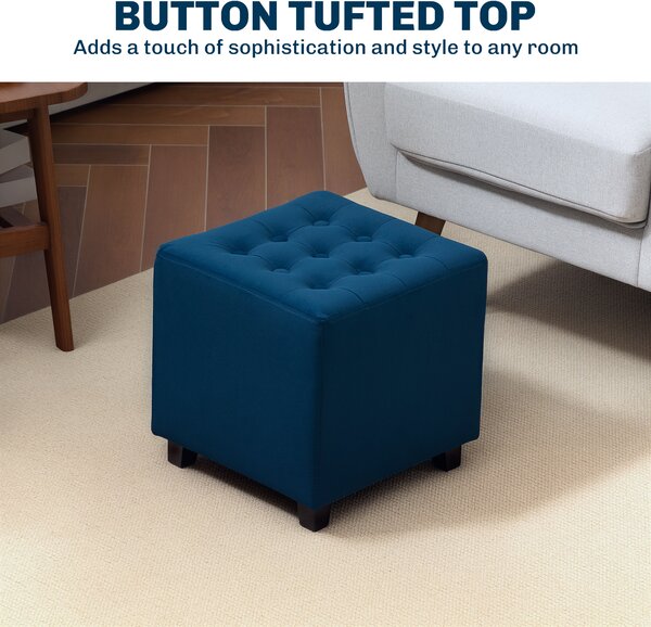 HOMCOM Velvet-Feel Square Ottoman - Blue