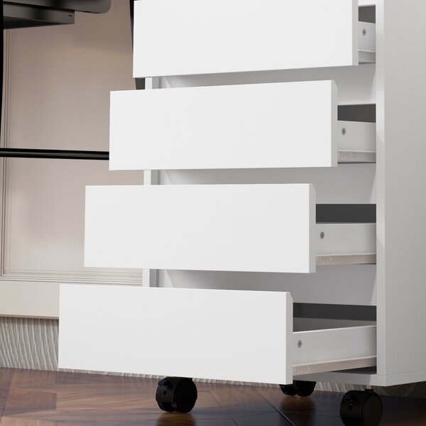 HOMCOM Four-Drawer Office Filing Cabinet, with Wheels - White