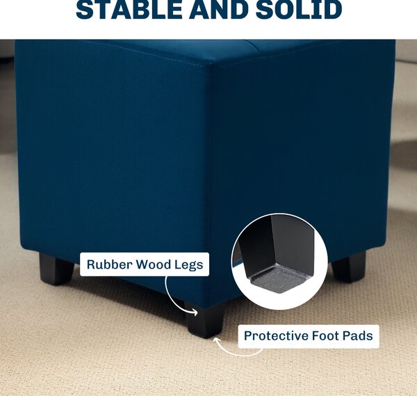 HOMCOM Velvet-Feel Square Ottoman - Blue