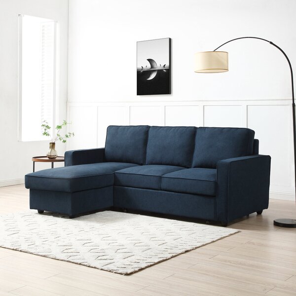 Kayden Reversible Woven Corner Storage sofa bed Navy