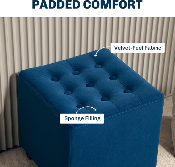 HOMCOM Velvet-Feel Square Ottoman - Blue