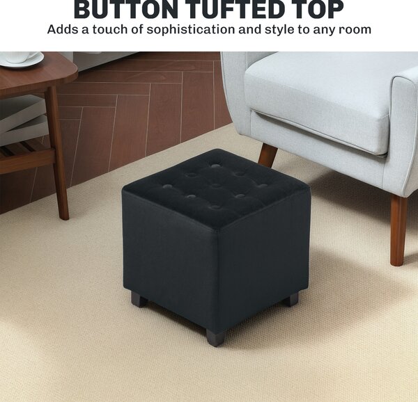 HOMCOM Velvet-Feel Square Ottoman - Grey