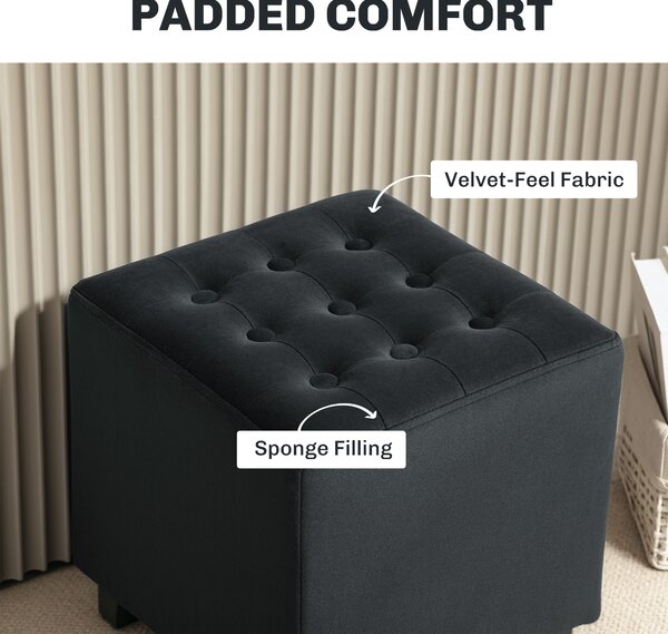 HOMCOM Velvet-Feel Square Ottoman - Grey