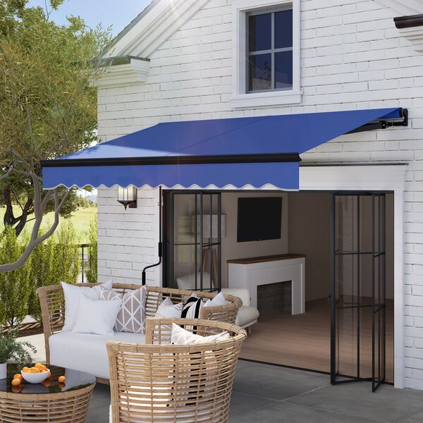 Outsunny 2.5 x 2m Electric Awning, Aluminium Frame DIY Retractable Awning, UV50+ Sun Shade Canopy for Garden Patio Deck Door Window, Blue