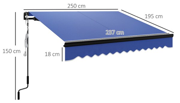 Outsunny 2.5 x 2m Electric Awning, Aluminium Frame DIY Retractable Awning, UV50+ Sun Shade Canopy for Garden Patio Deck Door Window, Blue