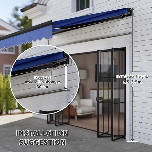 Outsunny 2.5 x 2m Electric Awning, Aluminium Frame DIY Retractable Awning, UV50+ Sun Shade Canopy for Garden Patio Deck Door Window, Blue
