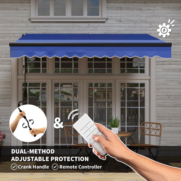 Outsunny 3 x 2.5m Electric Awning with LED Light and Remote Controller,DIY Retractable Awning, UV50+ Sun Shade Canopy, Blue Aosom UK