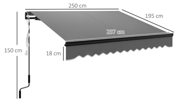 Outsunny 2.5 x 2m Electric Awning with LED Light and Remote Controller, Aluminium Frame DIY Retractable Awning, UV50+ Sun Shade Canopy, Dark Grey