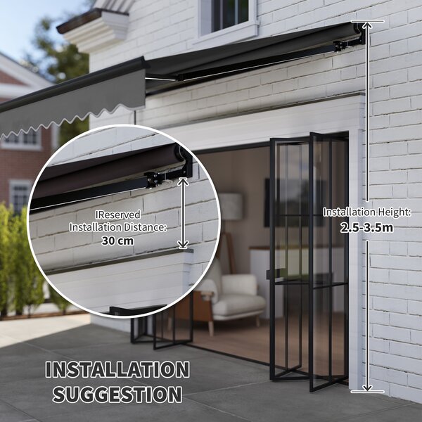 Outsunny 2.5 x 2m Electric Awning with LED Light and Remote Controller, Aluminium Frame DIY Retractable Awning, UV50+ Sun Shade Canopy, Dark Grey