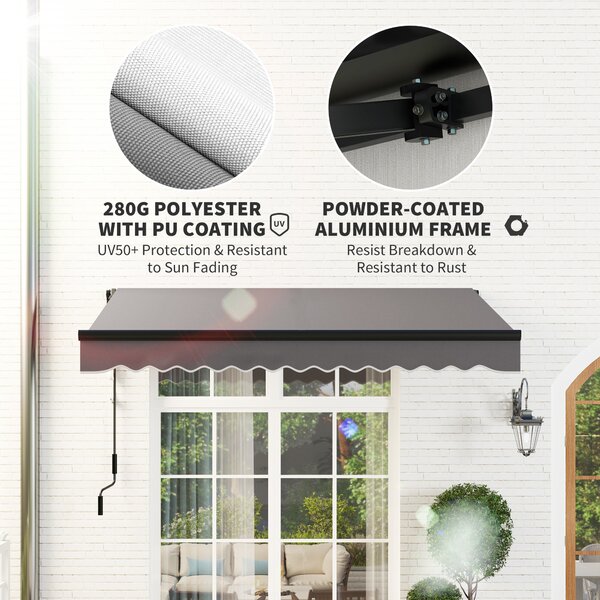 Outsunny 2.5 x 2m Electric Awning with LED Light and Remote Controller, Aluminium Frame DIY Retractable Awning, UV50+ Sun Shade Canopy, Dark Grey