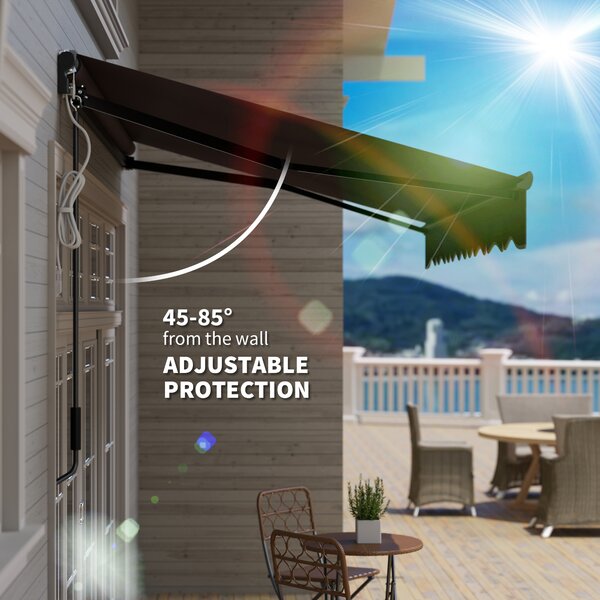 Outsunny 2.5 x 2m Electric Awning with LED Light and Remote Controller, Aluminium Frame DIY Retractable Awning, UV50+ Sun Shade Canopy, Dark Grey