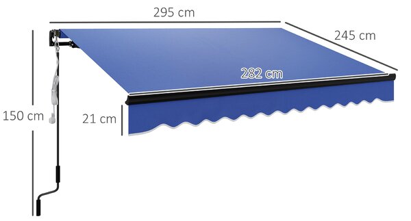 Outsunny 3 x 2.5m Electric Awning with LED Light and Remote Controller,DIY Retractable Awning, UV50+ Sun Shade Canopy, Blue Aosom UK