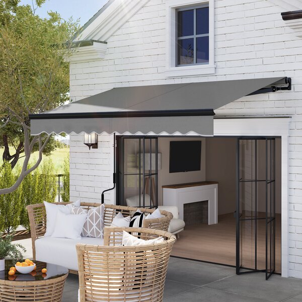 Outsunny 2.5 x 2m Electric Awning with LED Light and Remote Controller, Aluminium Frame DIY Retractable Awning, UV50+ Sun Shade Canopy, Dark Grey