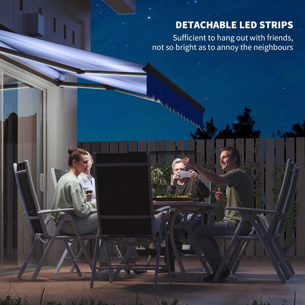Outsunny 3 x 2.5m Electric Awning with LED Light and Remote Controller,DIY Retractable Awning, UV50+ Sun Shade Canopy, Blue Aosom UK