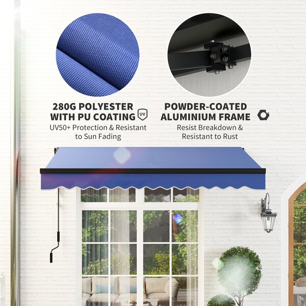 Outsunny 3 x 2.5m Electric Awning with LED Light and Remote Controller,DIY Retractable Awning, UV50+ Sun Shade Canopy, Blue Aosom UK