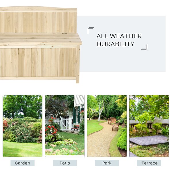 Outsunny Garden Arch Wood Bench Outdoor Storage Box Garden Furniture Chair 115L x 45W x 75Hcm Aosom UK