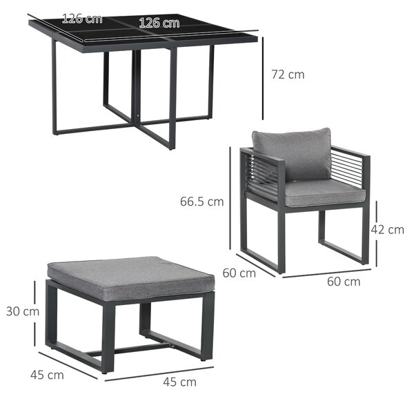 Outsunny 8 Seater Garden Dining Cube Set Aluminium Outdoor Furniture Set Dining Table, 4 Chairs and 4 Footstools with Cushion, Grey