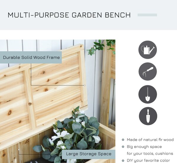 Outsunny Garden Arch Wood Bench Outdoor Storage Box Garden Furniture Chair 115L x 45W x 75Hcm Aosom UK