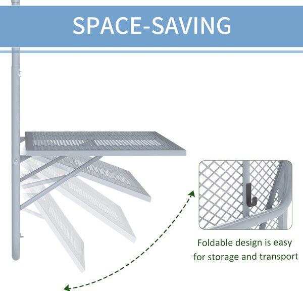 Outsunny Balcony Hanging Table, Metal Wall Mount Desk, Adjustable Folding Balcony Deck Table for Patio and Garden, Grey