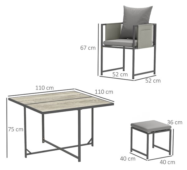 Outsunny 9 Piece Garden Dining Set, 8 Seater Garden Table and Chairs with 4 Stools, Square PSPC Plastic Top Table, Side Pockets for Patio, Grey