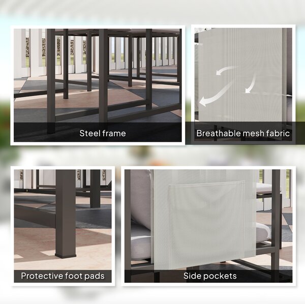 Outsunny 9 Piece Garden Dining Set, 8 Seater Garden Table and Chairs with 4 Stools, Square PSPC Plastic Top Table, Side Pockets for Patio, Grey