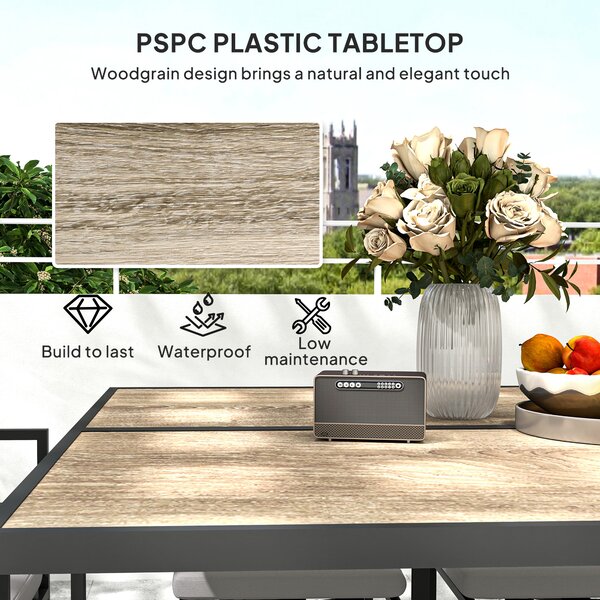 Outsunny 9 Piece Garden Dining Set, 8 Seater Garden Table and Chairs with 4 Stools, Square PSPC Plastic Top Table, Side Pockets for Patio, Grey