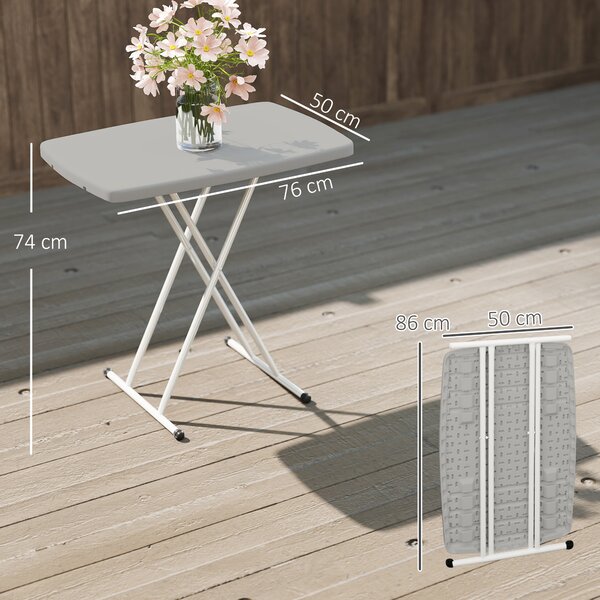 Outsunny Portable Folding Coffee Table, Height Adjustable Garden Table Bistro Table with HDPE Top for Balcony Poolside Deck, Charcoal Grey