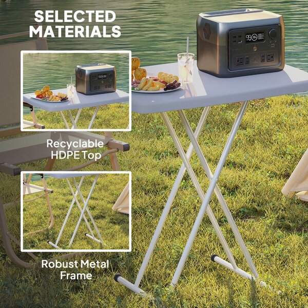 Outsunny Portable Folding Coffee Table, Height Adjustable Garden Table Bistro Table with HDPE Top for Balcony Poolside Deck, Charcoal Grey