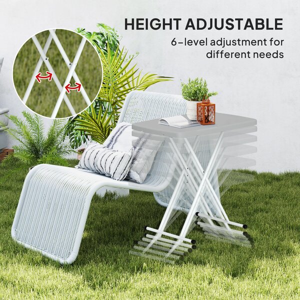 Outsunny Portable Folding Coffee Table, Height Adjustable Garden Table Bistro Table with HDPE Top for Balcony Poolside Deck, Charcoal Grey