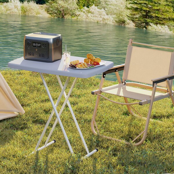 Outsunny Portable Folding Coffee Table, Height Adjustable Garden Table Bistro Table with HDPE Top for Balcony Poolside Deck, Charcoal Grey