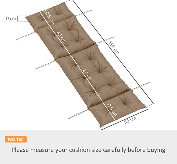Outsunny Sun Lounger Cushion Only, 190x56x10cm Garden Lounge Chair Cushion, UPF20+ 220gsm Fabric, Thick Sunbed Replacement Cushion with 6 Ties, Khaki