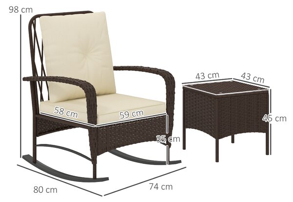 Outsunny Three-Piece Rocking Chair Rattan Bistro Set - Brown