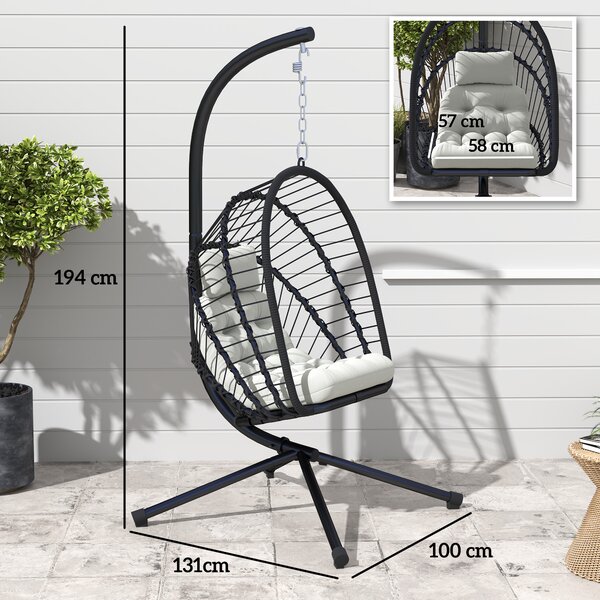Outsunny Outdoor PE Rattan Swing Chair with Cushion, Garden Hanging Egg Chair with Metal Stand, Headrest, for Indoor and Outdoor, Black